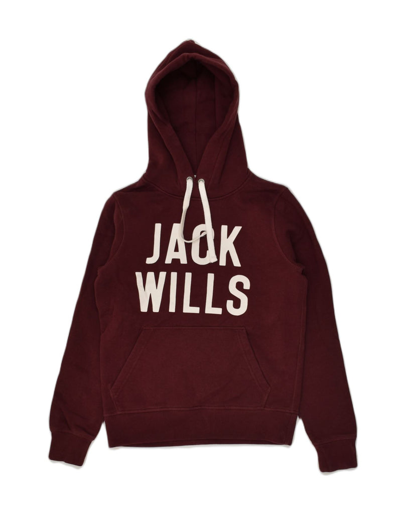 JACK WILLS Womens Loose Fit Graphic Hoodie Jumper UK 4 XS Burgundy Cotton | Vintage Jack Wills | Thrift | Second-Hand Jack Wills | Used Clothing | Messina Hembry 