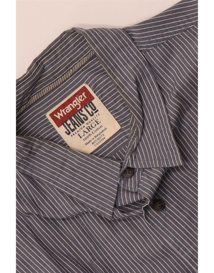 Wrangler Mens Shirt Large Navy Blue Pinstripe Cotton