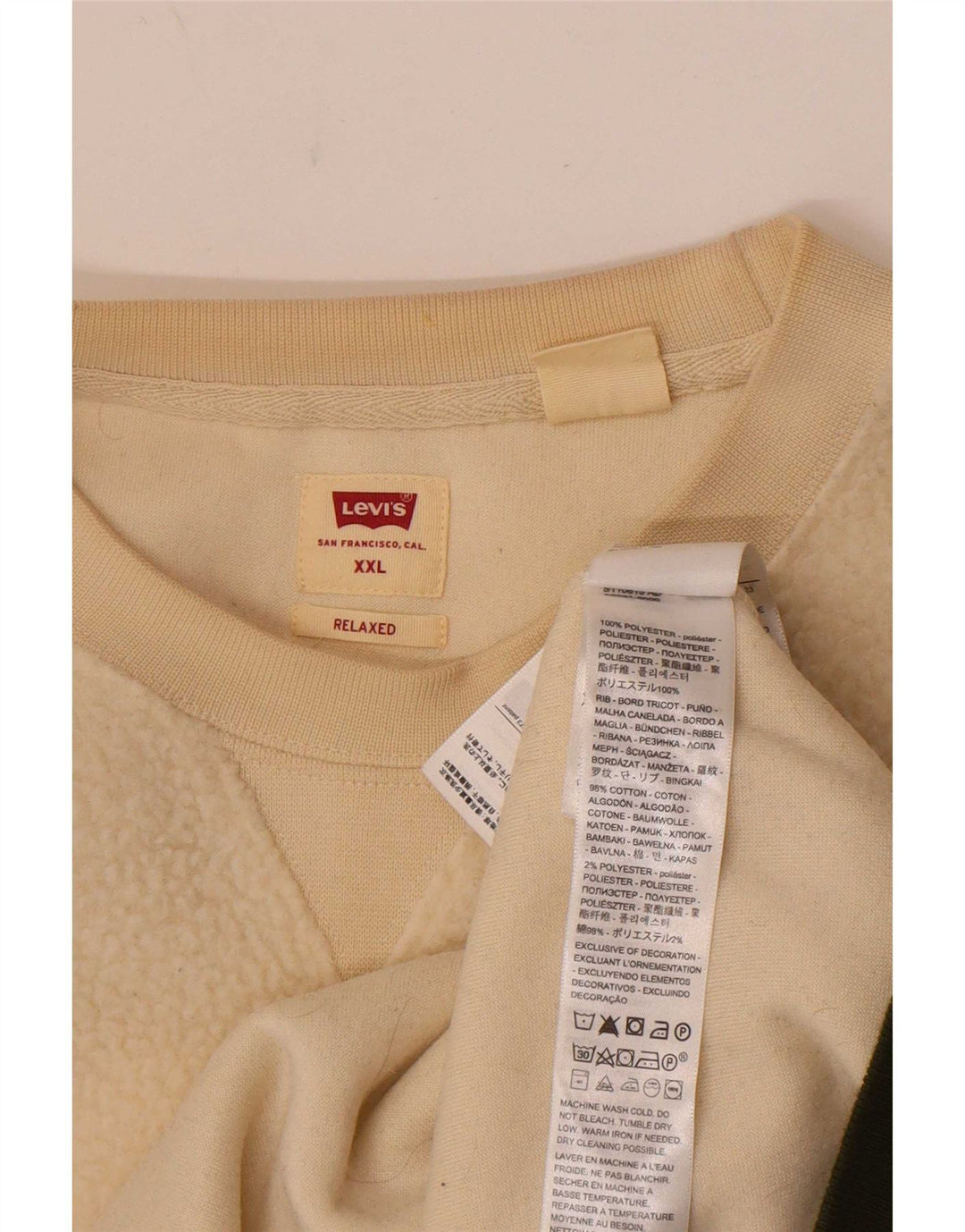 Levi's Mens Relaxed Fit Fleece Jumper 2XL Off White Striped Polyester