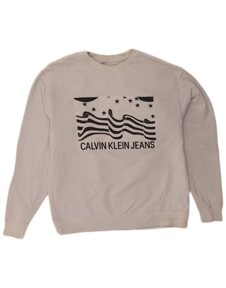 CALVIN KLEIN JEANS Mens Graphic Sweatshirt Jumper Small Grey Cotton