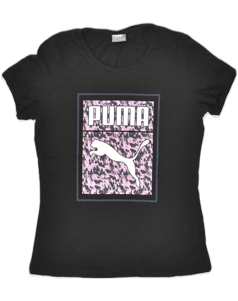 PUMA Womens Graphic T-Shirt Top UK 14 Medium  Black Cotton | Vintage Puma | Thrift | Second-Hand Puma | Used Clothing | Messina Hembry 