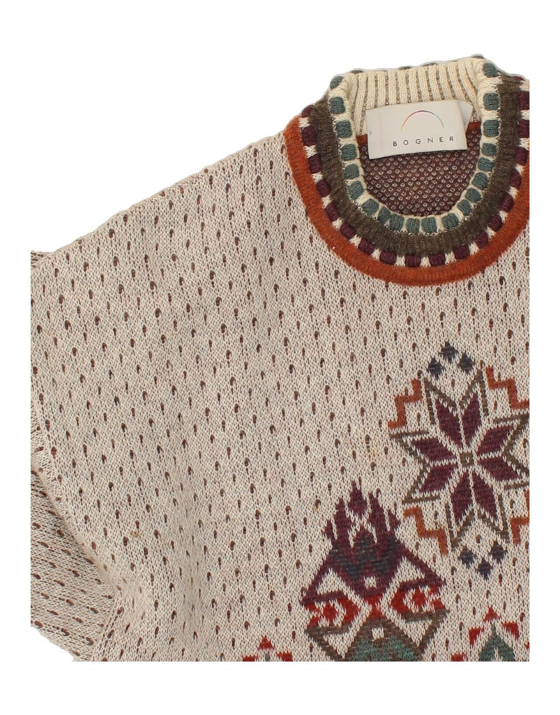 BOGNER Womens Crew Neck Jumper Sweater EU 38 Medium Beige Fair Isle Wool | Vintage Bogner | Thrift | Second-Hand Bogner | Used Clothing | Messina Hembry 