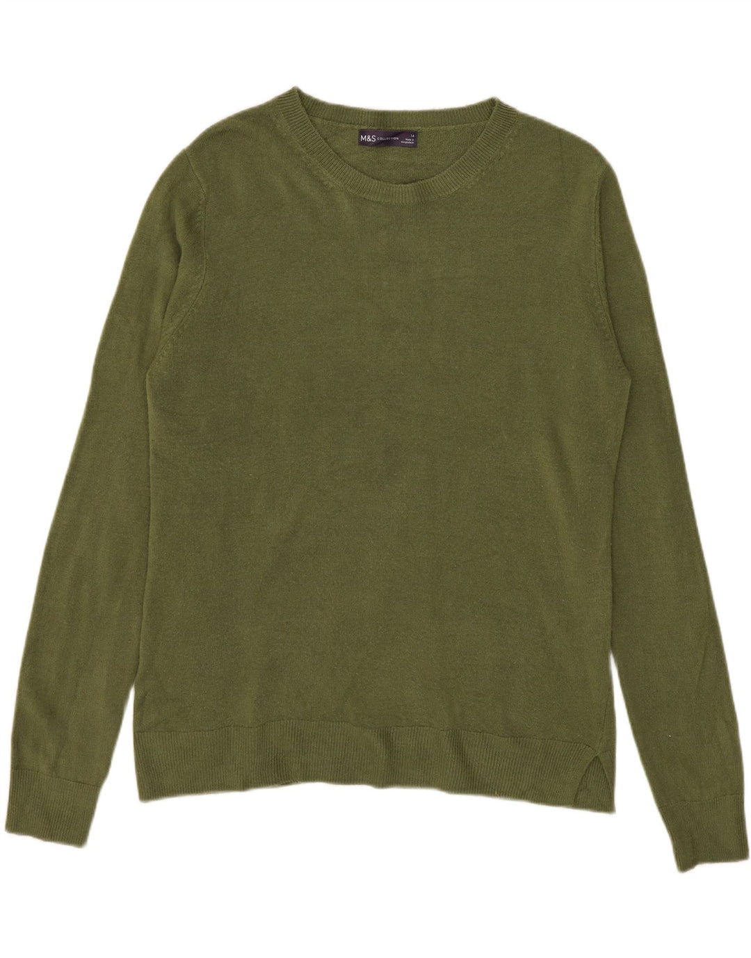 Marks & Spencer Womens Boat Neck Jumper Sweater UK 14 Medium  Green Acrylic