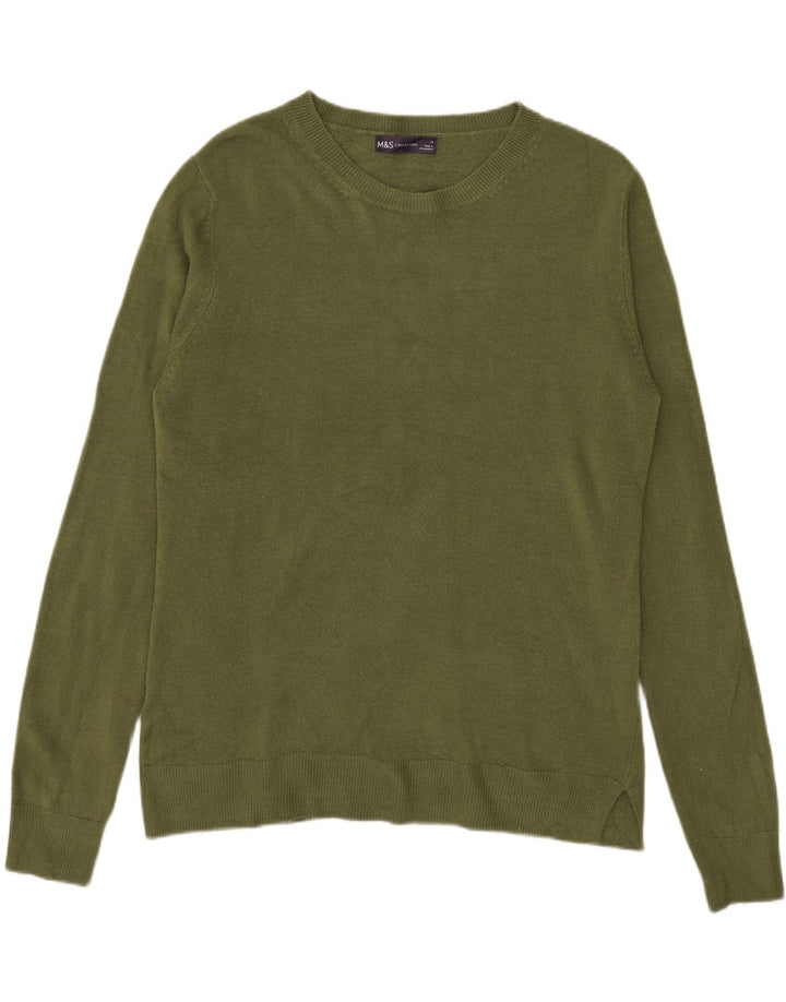 Marks & Spencer Womens Boat Neck Jumper Sweater UK 14 Medium  Green Acrylic