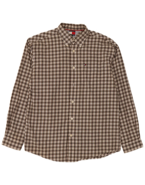 Tommy Hilfiger Boys Flannel Shirt 13-14 Years Large Brown Check Cotton