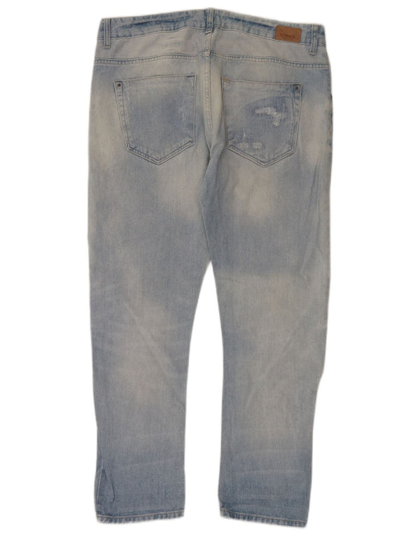 Zara Womens Distressed Straight Jeans EU 42 Large W32 L29 Blue Cotton