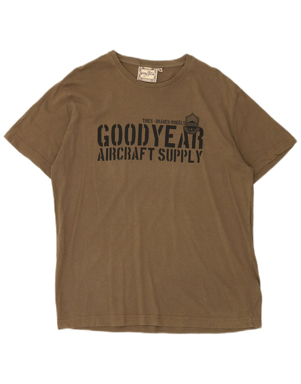 GOOD YEAR Mens Graphic T-Shirt Top Medium Khaki Cotton