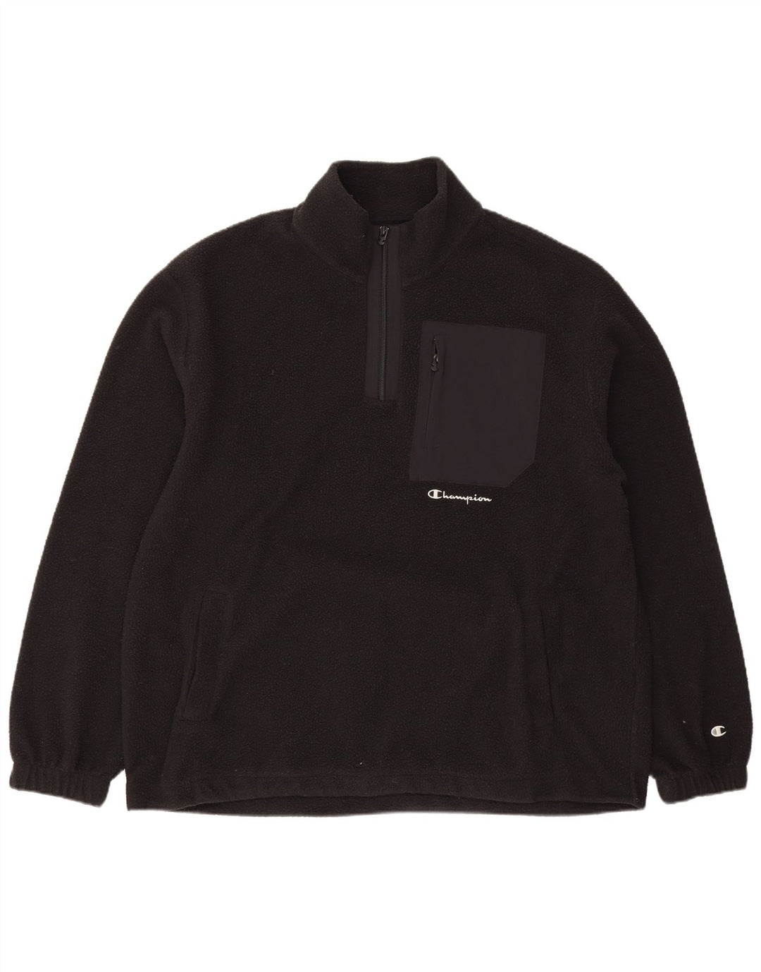 Champion Mens Zip Neck Fleece Jumper Large Black Polyester