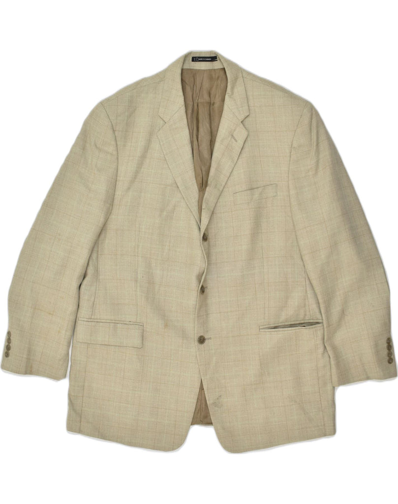 CALVIN KLEIN Mens 3 Button Blazer Jacket IT 46 Small Beige Check Wool | Vintage Calvin Klein | Thrift | Second-Hand Calvin Klein | Used Clothing | Messina Hembry 