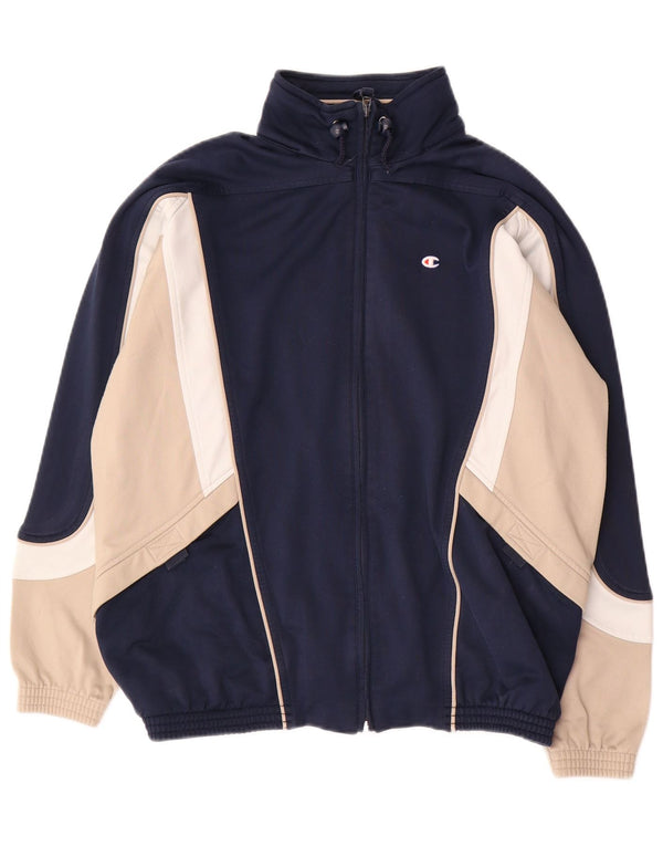 CHAMPION Boys Tracksuit Top Jacket 13-14 Years Navy Blue Colourblock