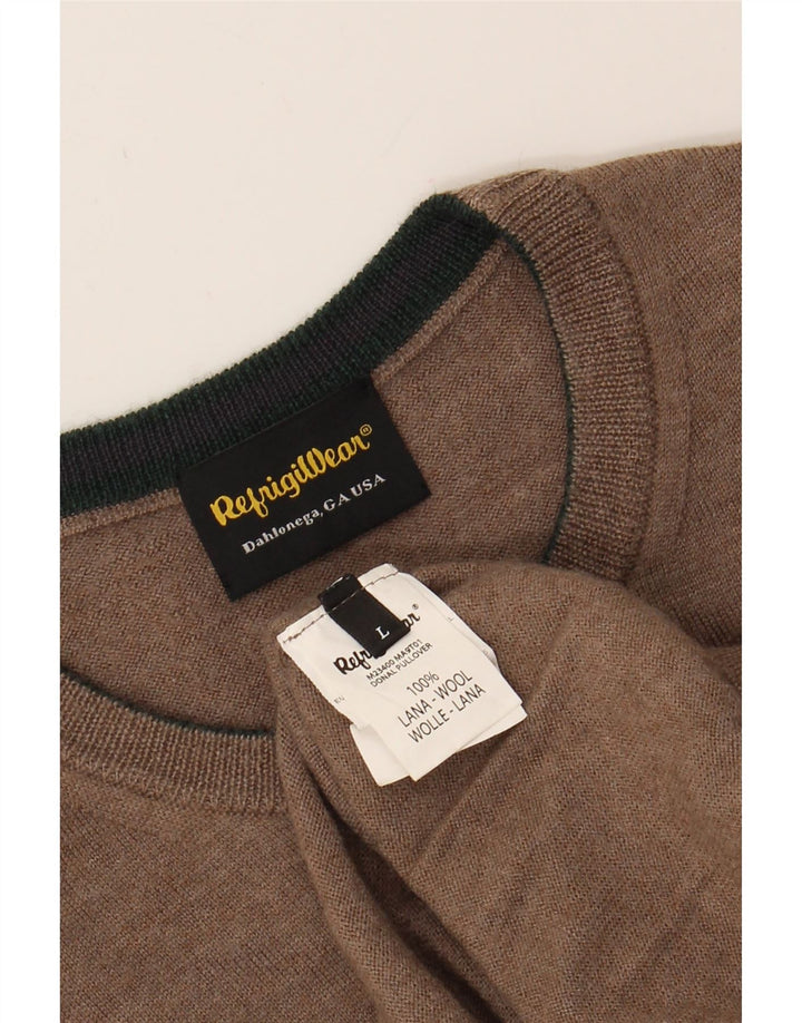 REFRIGIWEAR Womens Crew Neck Jumper Sweater UK 12 Large Brown Wool Vintage Refrigiwear and Second-Hand Refrigiwear from Messina Hembry 