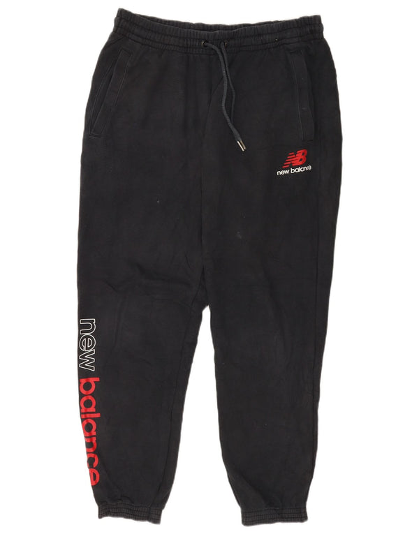 New Balance Mens Graphic Tracksuit Trousers Joggers Large Navy Blue Cotton