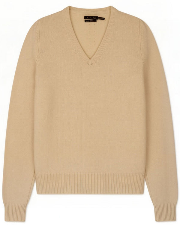 Massimo Dutti Womens V-Neck Jumper Sweater UK 8 Small Beige Cashmere