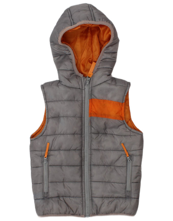 BENCH Boys Hooded Padded Gilet 2-3 Years Grey Colourblock Polyester