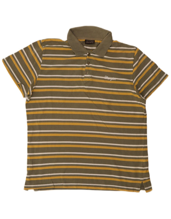 Wrangler Mens Polo Shirt 2XL Khaki Striped