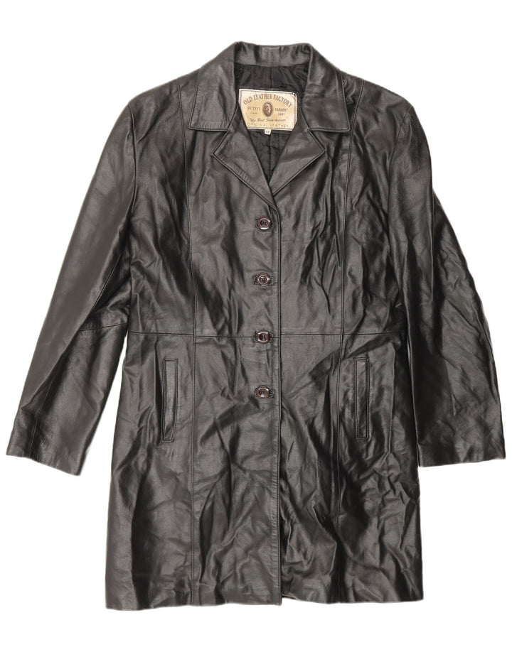 VINTAGE Womens Leather Coat IT 48 XL Black Leather