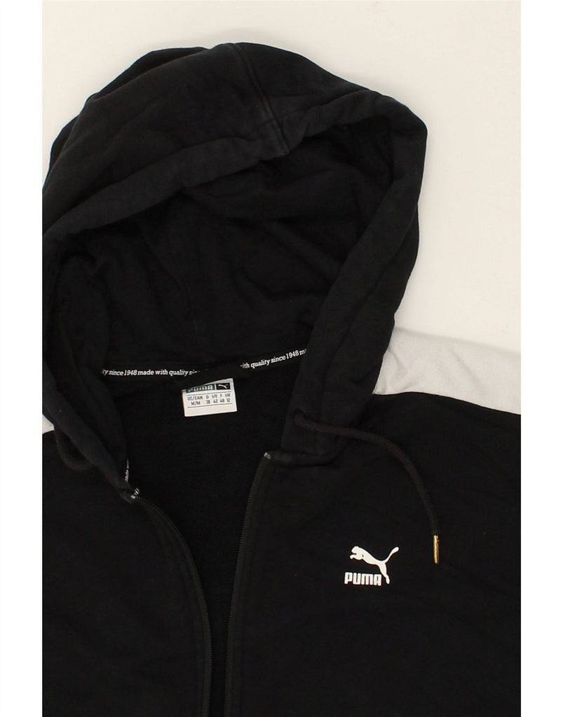 PUMA Womens Crop Zip Hoodie Sweater UK 12 Medium  Black Colourblock Cotton | Vintage Puma | Thrift | Second-Hand Puma | Used Clothing | Messina Hembry 