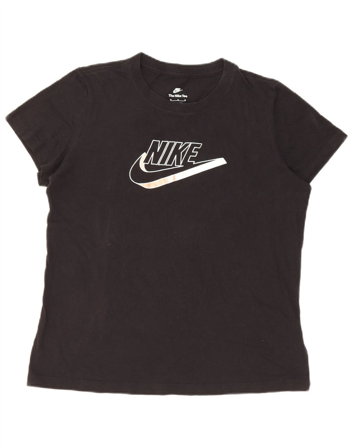 Nike Womens Graphic T-Shirt Top UK 14 Medium Black Cotton