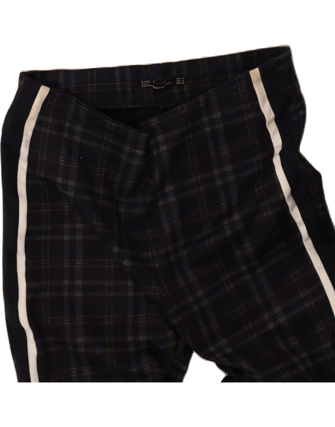 ZARA Womens Leggings UK 12 Medium  Navy Blue Check Viscose Vintage Zara and Second-Hand Zara from Messina Hembry 