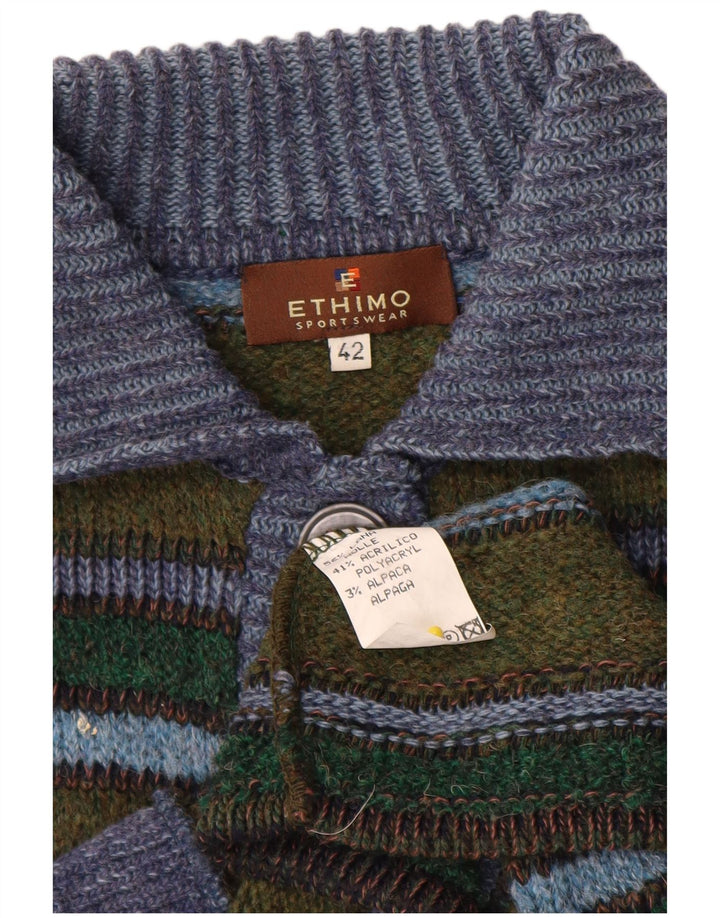 Ethimo Womens Sleeveless Cardigan Sweater EU 42 Large Green Striped Wool
