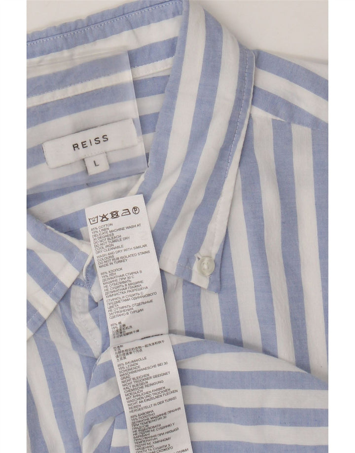 Reiss Mens Shirt Large Blue Striped Cotton