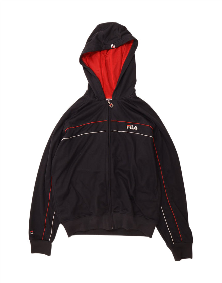 FILA Womens Zip Hoodie Sweater UK 16 Large Navy Blue Polyester