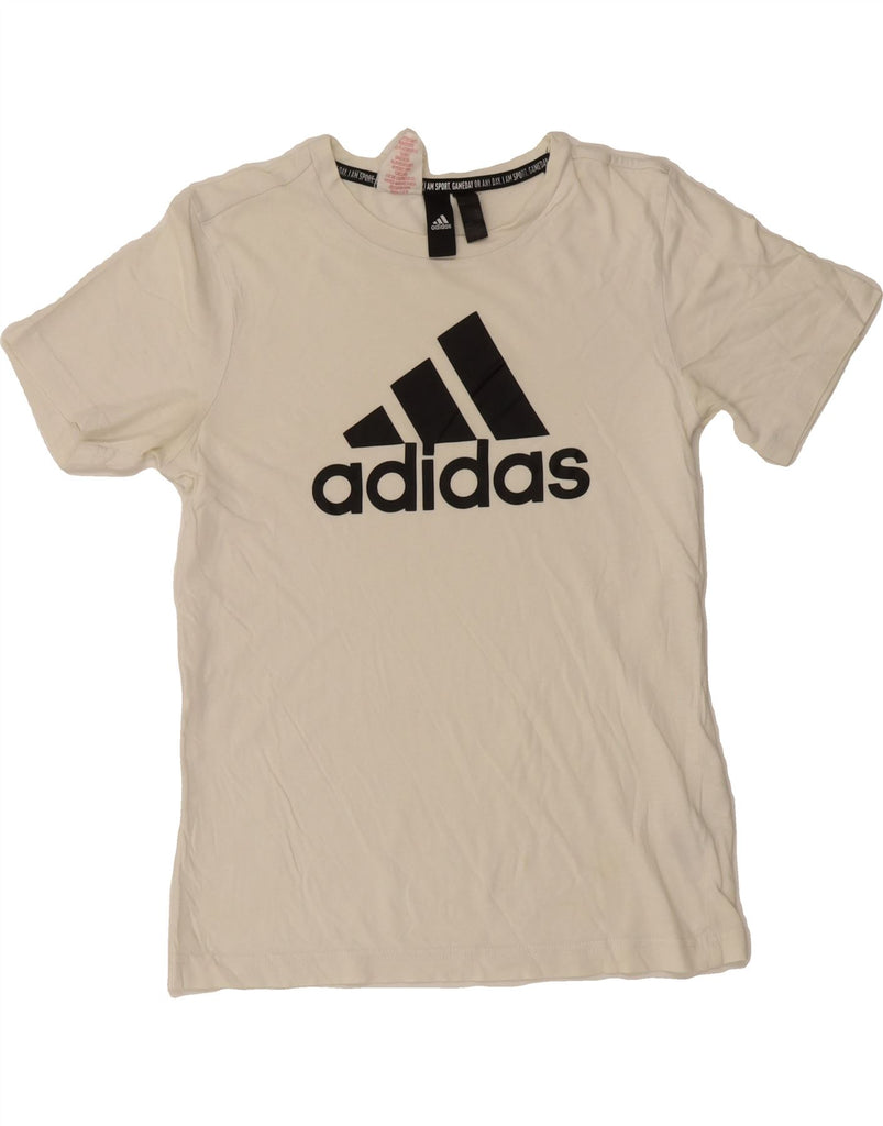 ADIDAS Girls Graphic T-Shirt Top 11-12 Years White Cotton Vintage Adidas and Second-Hand Adidas from Messina Hembry 
