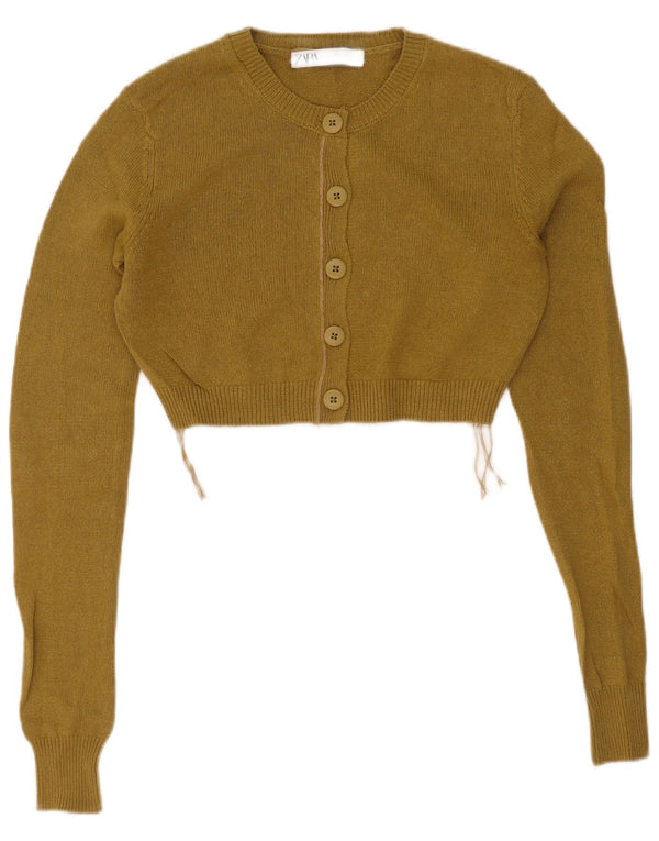 Zara Womens Crop Cardigan Sweater UK 10 Small Green Cotton