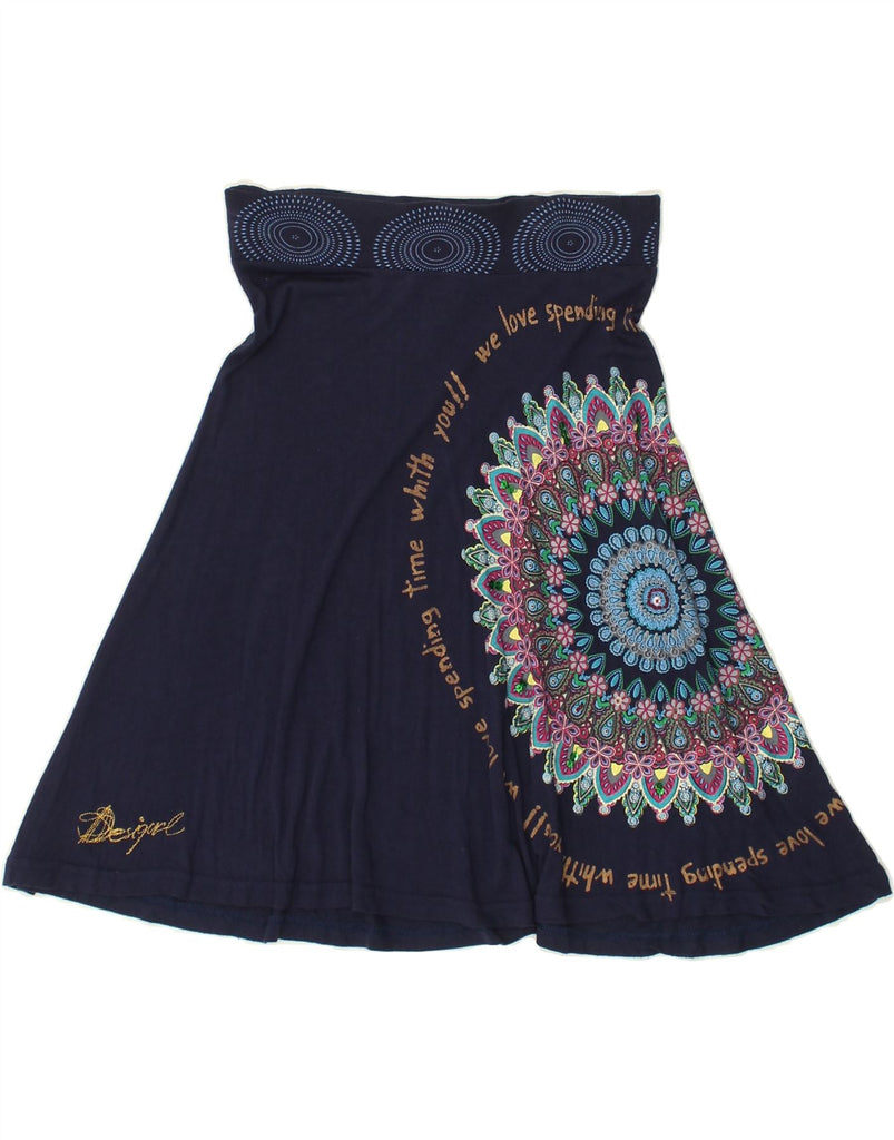 DESIGUAL Womens Graphic A-Line Skirt UK 6 XS W26 Navy Blue Paisley Viscose | Vintage Desigual | Thrift | Second-Hand Desigual | Used Clothing | Messina Hembry 