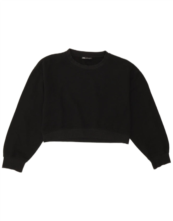 Zara Womens Crop Oversized Sweatshirt Jumper UK 10 Small Black Cotton