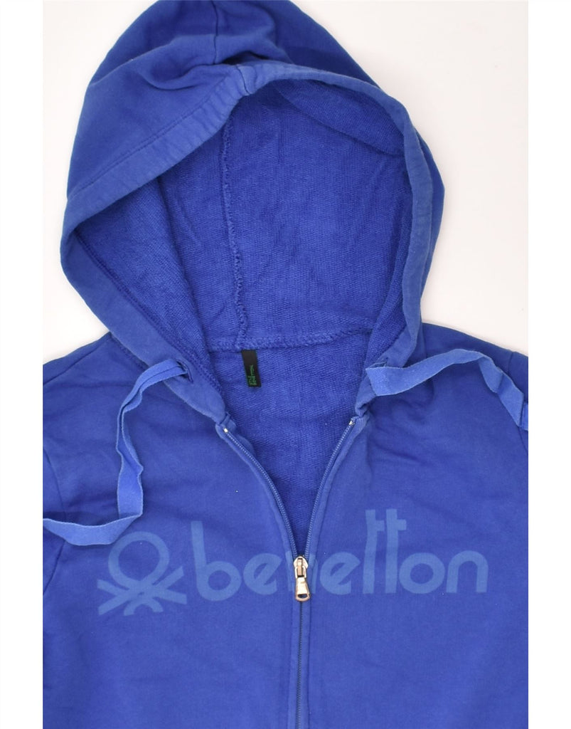 BENETTON Mens Graphic Zip Hoodie Sweater Small Blue Cotton | Vintage Benetton | Thrift | Second-Hand Benetton | Used Clothing | Messina Hembry 