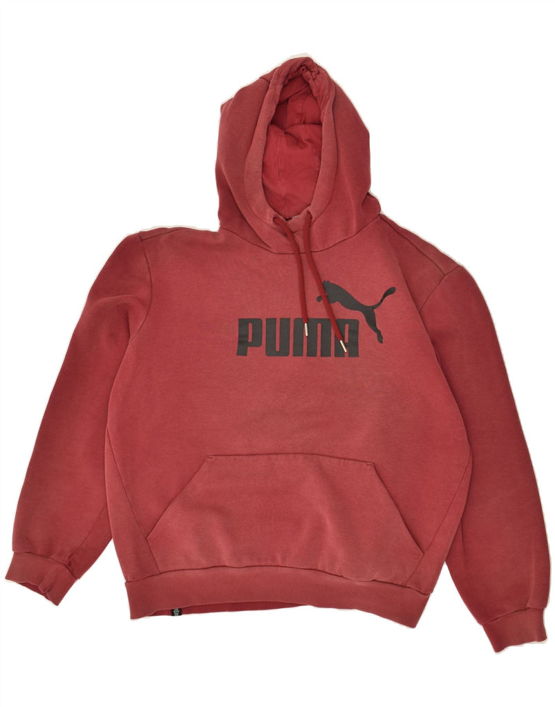 PUMA Womens Graphic Hoodie Jumper UK 16 Large Burgundy Cotton | Vintage Puma | Thrift | Second-Hand Puma | Used Clothing | Messina Hembry 