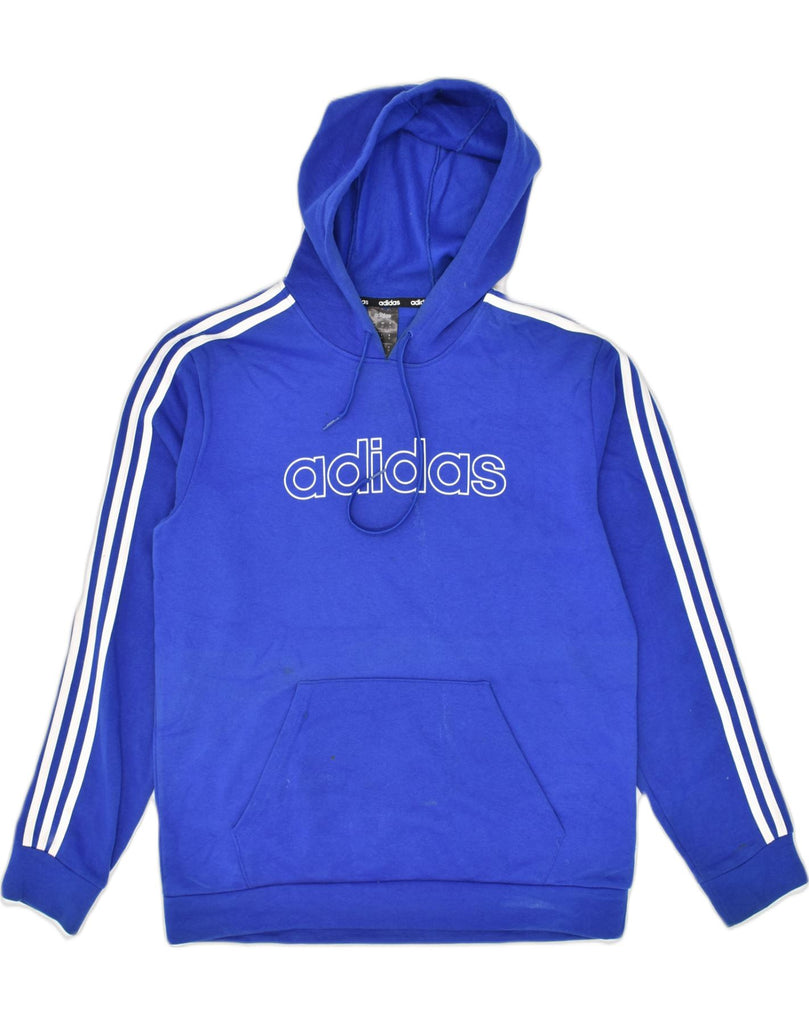 ADIDAS Mens Graphic Hoodie Jumper Medium Blue Striped Cotton | Vintage Adidas | Thrift | Second-Hand Adidas | Used Clothing | Messina Hembry 