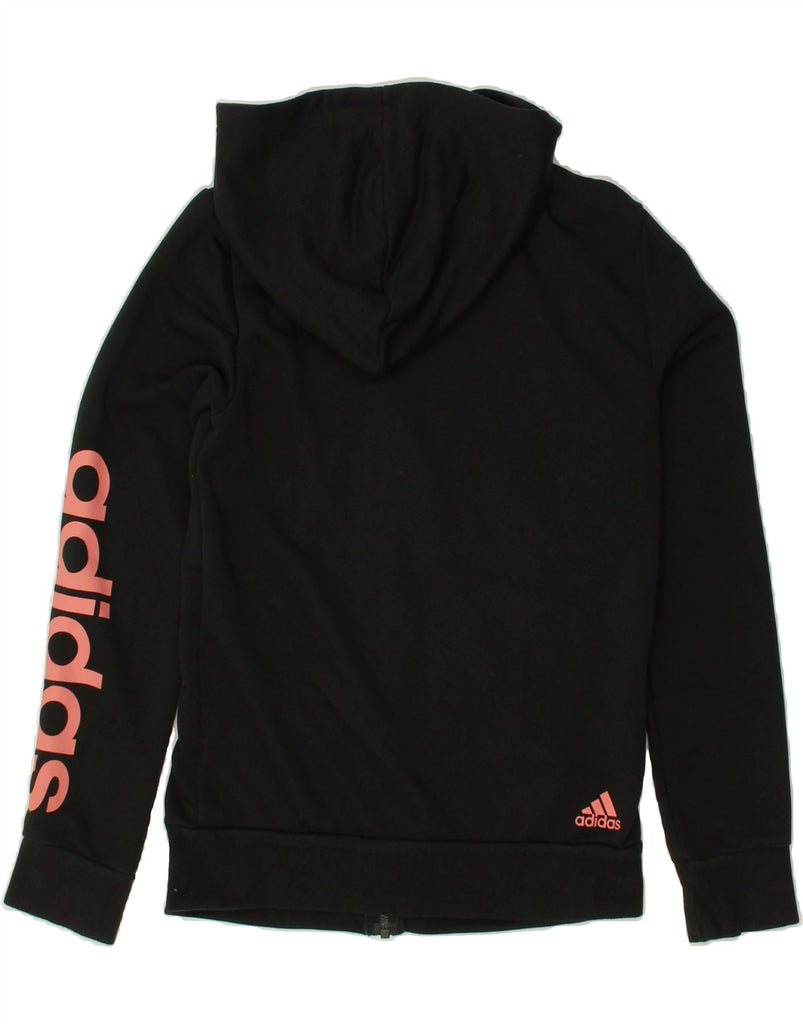 ADIDAS Womens Graphic Zip Hoodie Sweater UK 8/10 Small Black Cotton | Vintage Adidas | Thrift | Second-Hand Adidas | Used Clothing | Messina Hembry 