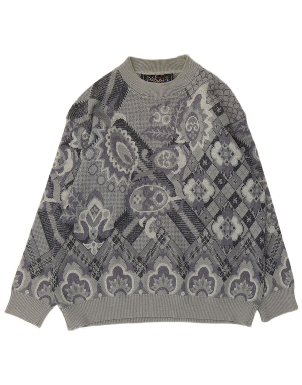 Cobra Womens Boat Neck Jumper Sweater UK 14 Large Grey Paisley