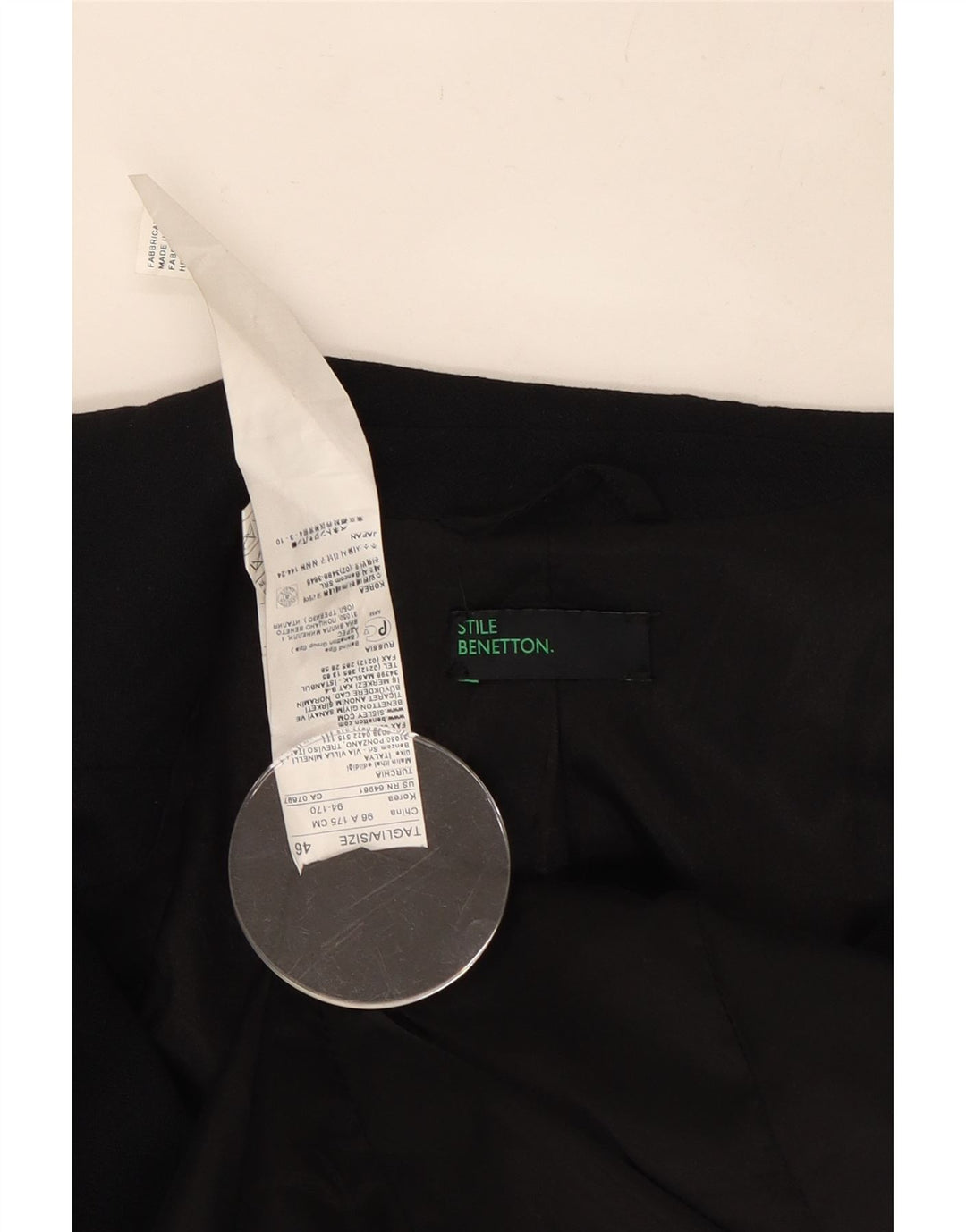 Benetton Womens 2 Button Blazer Jacket IT 46 Large Black Viscose