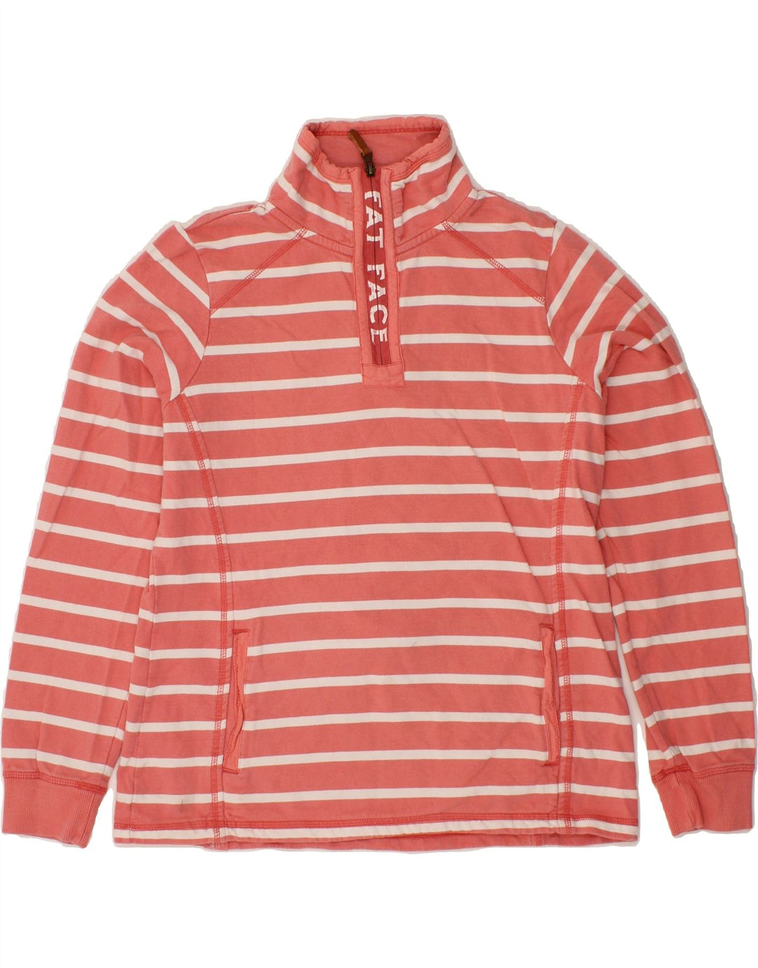 FAT FACE Womens Graphic Sweatshirt Jumper UK 12 Medium  Pink Striped Vintage Fat Face and Second-Hand Fat Face from Messina Hembry 