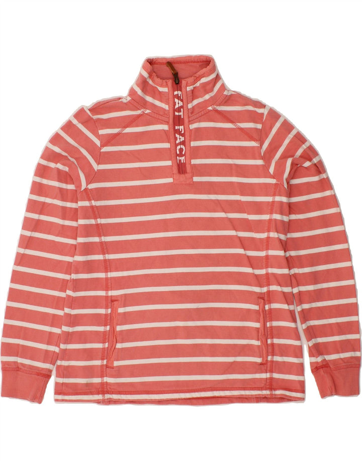 FAT FACE Womens Graphic Sweatshirt Jumper UK 12 Medium  Pink Striped Vintage Fat Face and Second-Hand Fat Face from Messina Hembry 