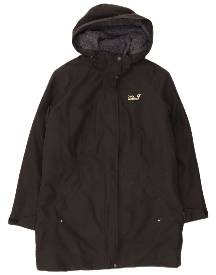 Jack Wolfskin Womens Hooded Windbreaker Coat UK 16 Large Black Polyester