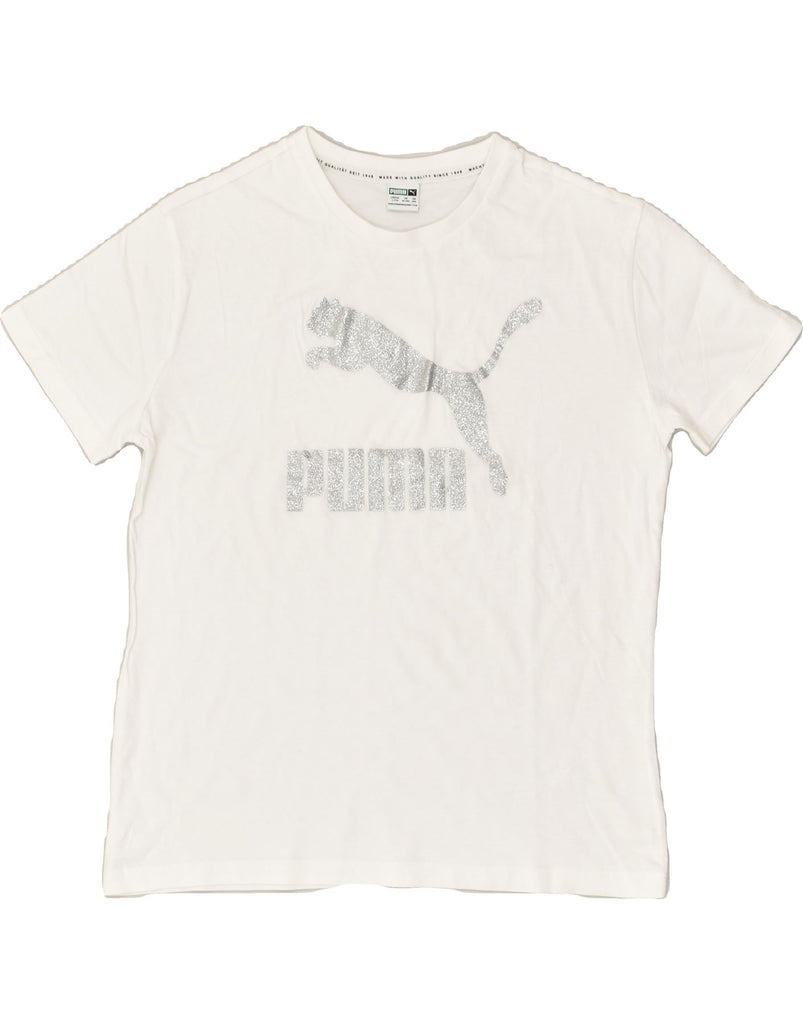 PUMA Girls Graphic T-Shirt Top 13-14 Years Large  White | Vintage Puma | Thrift | Second-Hand Puma | Used Clothing | Messina Hembry 