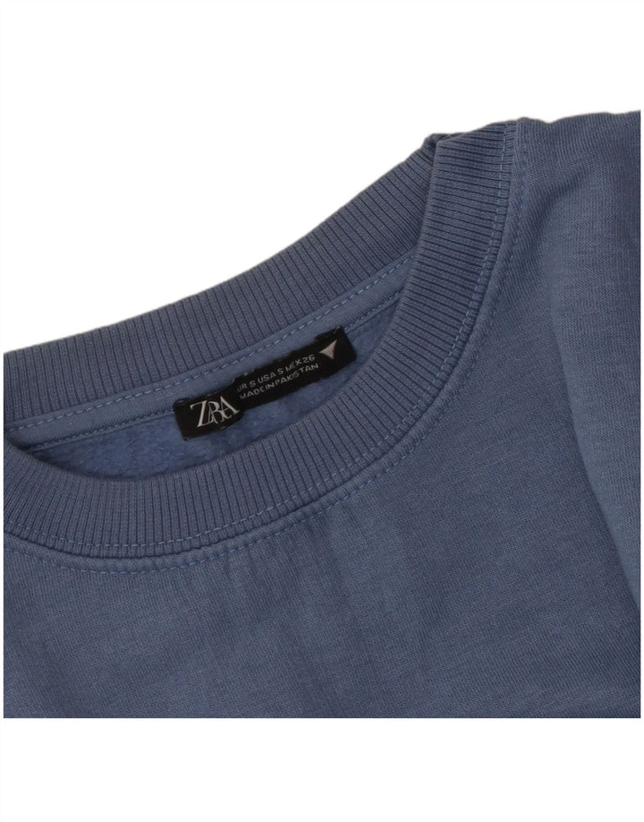 ZARA Womens Oversized Crop Sweatshirt Jumper UK 10 Small Blue