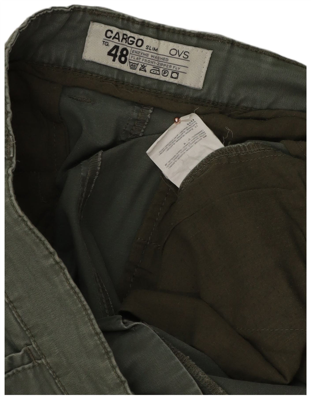 OVS Mens Slim Cargo Trousers IT 48 Medium W34 L33 Green Cotton