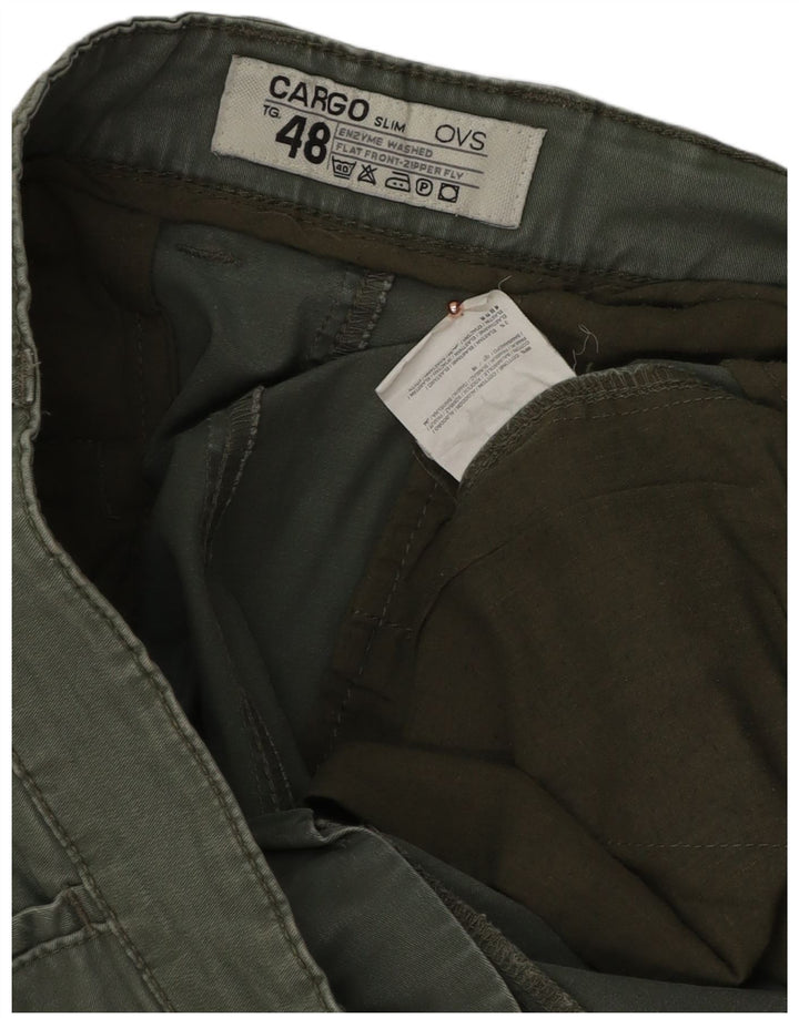 OVS Mens Slim Cargo Trousers IT 48 Medium W34 L33 Green Cotton