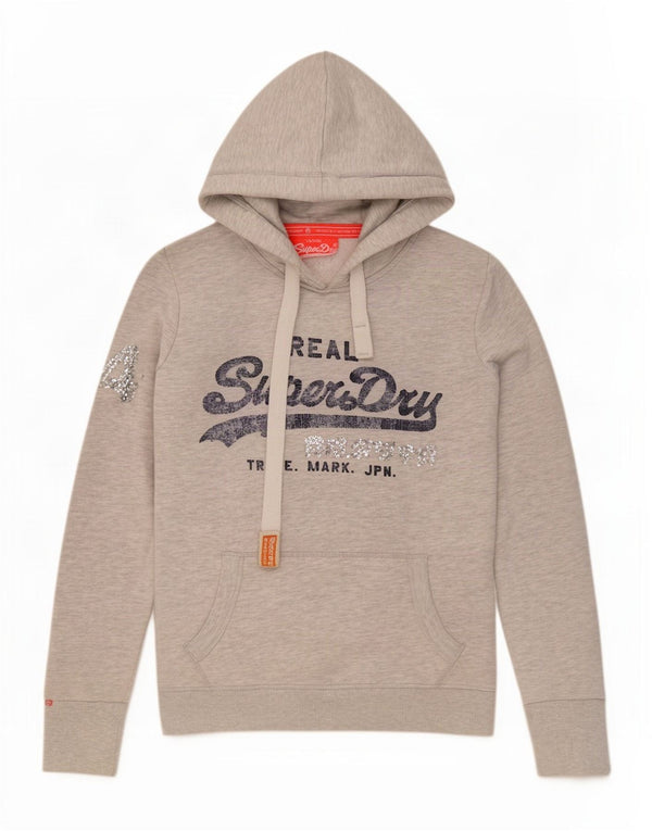 Superdry Womens Graphic Hoodie Jumper UK 6 XS Grey Flecked Cotton