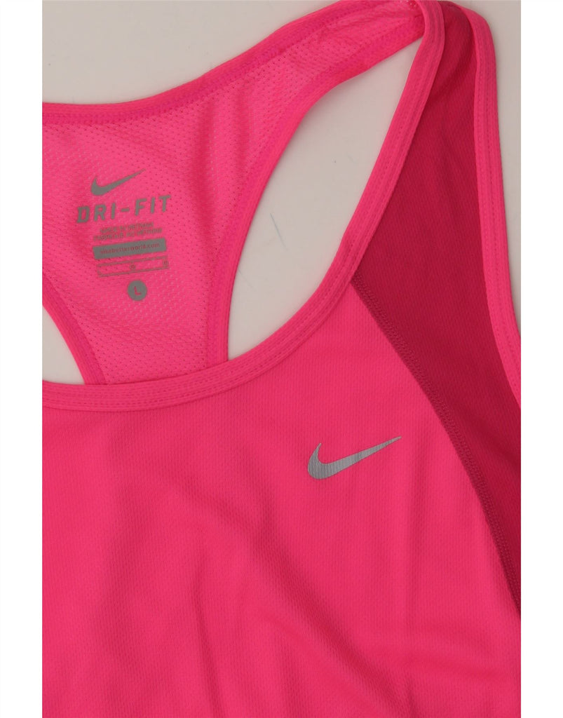 NIKE Womens Dri Fit Vest Top UK 14 Large Pink Colourblock Polyester Vintage Nike and Second-Hand Nike from Messina Hembry 
