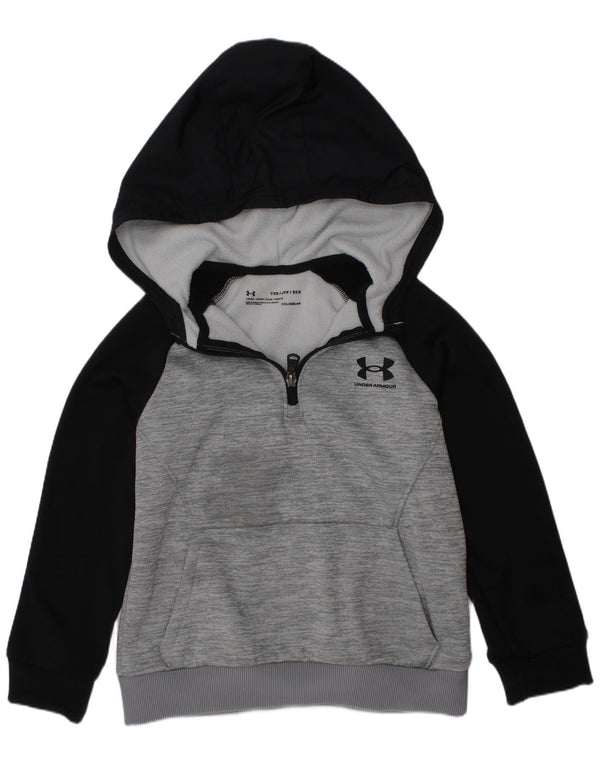UNDER ARMOUR Boys Cold Gear Hoodie Jumper 6-7 Years XS Grey Colourblock