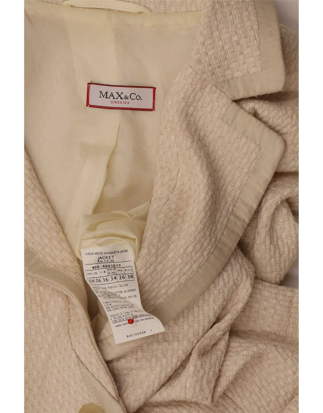 Max & Co. Womens 3 Button Blazer Jacket UK 6 XS Beige Cotton