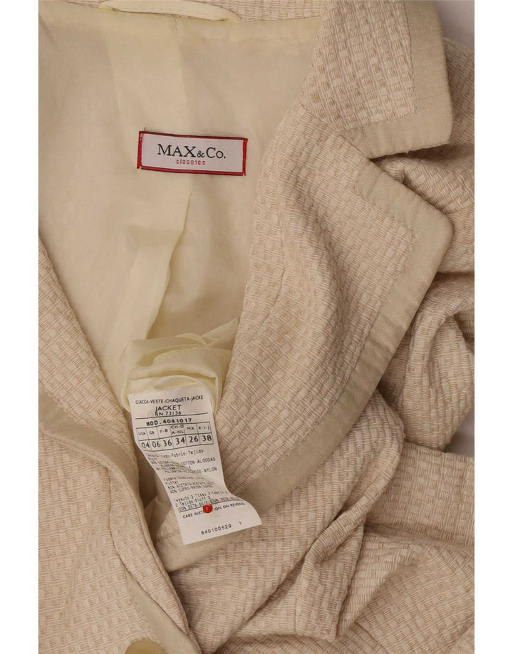 Max & Co. Womens 3 Button Blazer Jacket UK 6 XS Beige Cotton