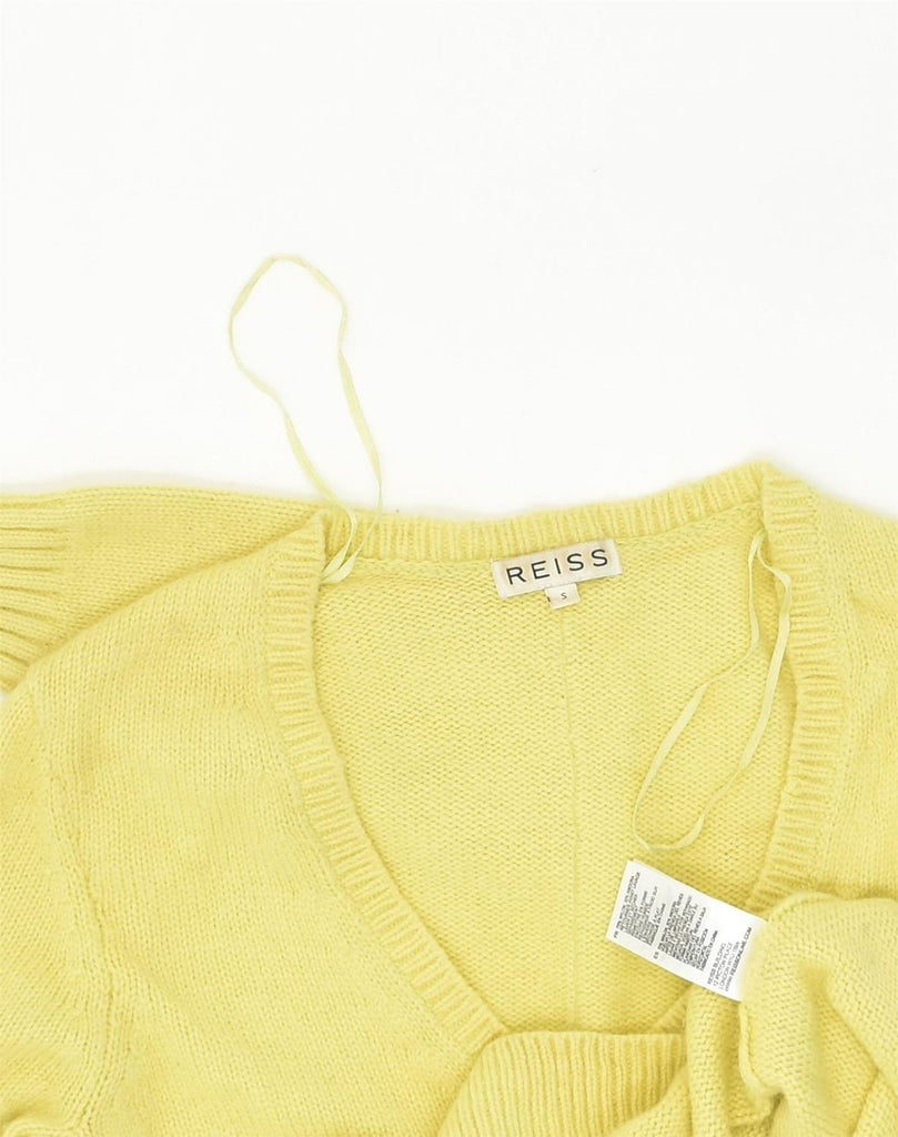 REISS Womens V-Neck Jumper Sweater UK 10 Small Yellow Nylon | Vintage Reiss | Thrift | Second-Hand Reiss | Used Clothing | Messina Hembry 