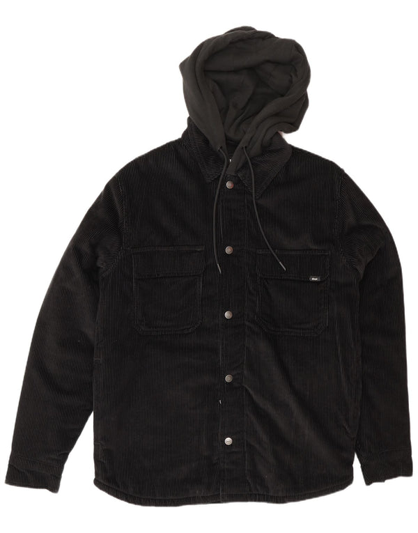 Zara Mens Hooded Corduroy Jacket UK 36 Small Black Cotton